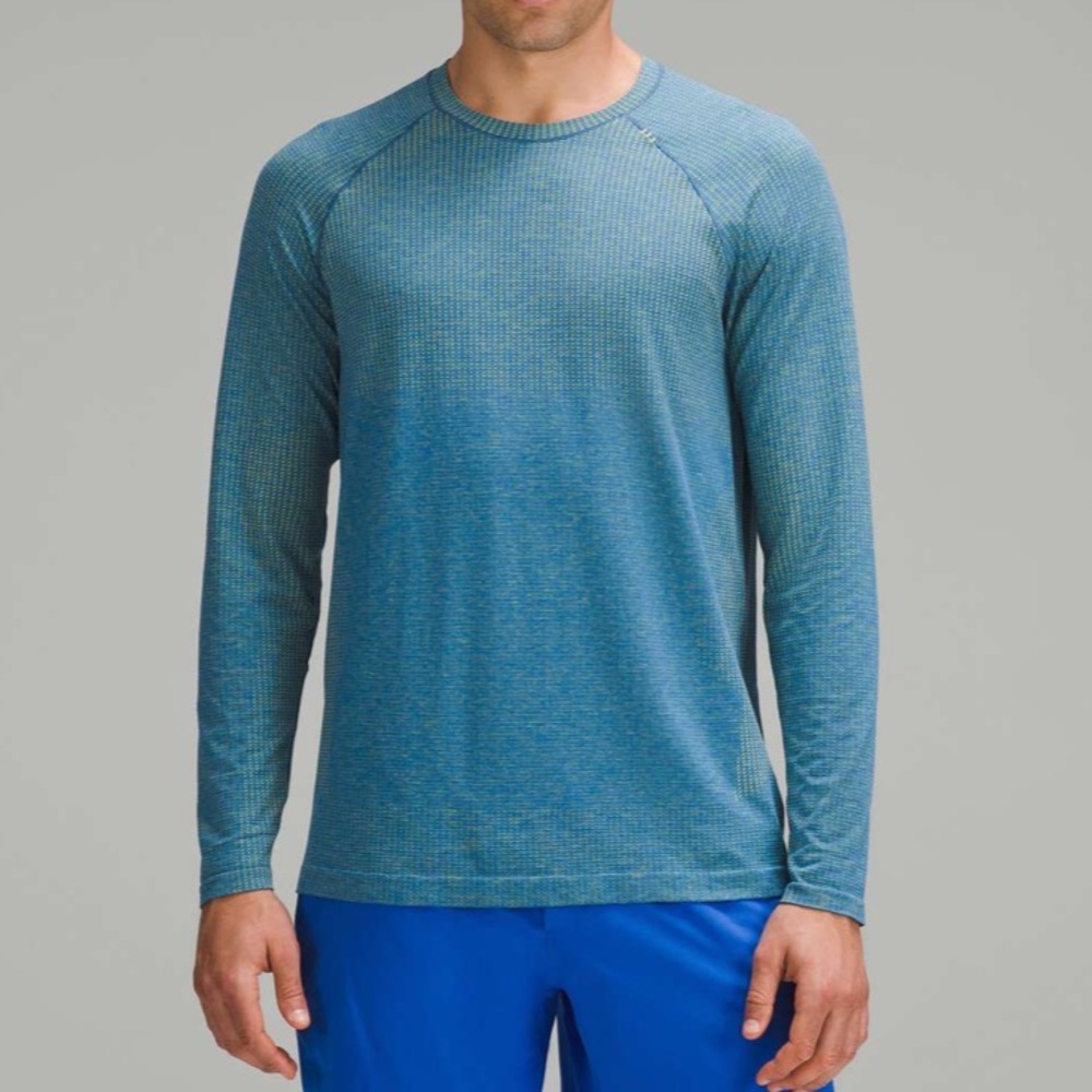 Lululemon Metal Vent Tech Long-Sleeve Shirt Utility Yellow /Blazer Blue Tone L